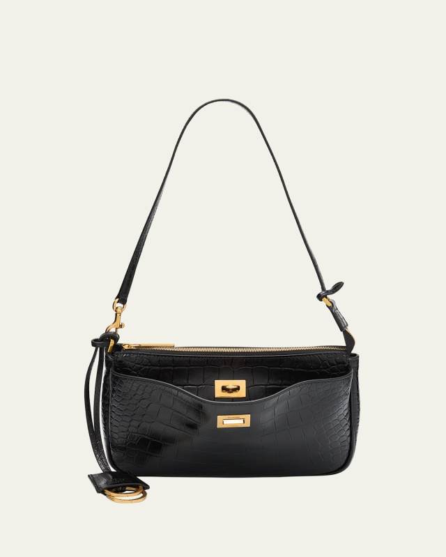 Rodeo Croc-Embossed Leather Pochette